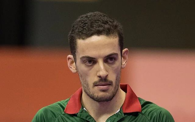 Retrato de Marcos Freitas nos Mundiais de ténis de mesa de 2016